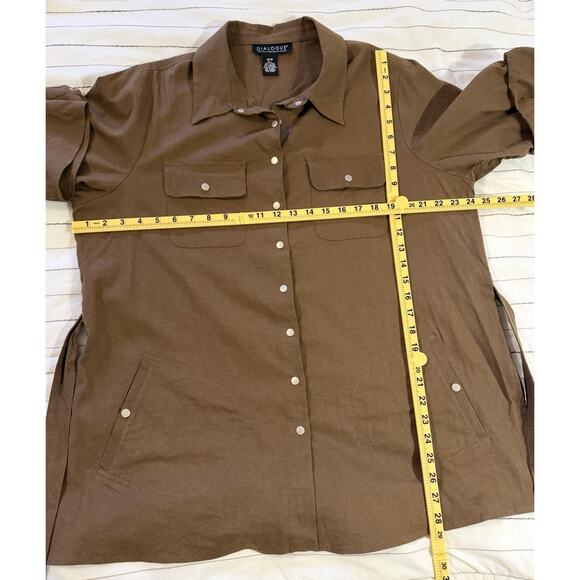Dialogue | Women’s Brown Collared Linen Button Up Shirt Tunic Belt - Size 18W - Picture 10 of 10